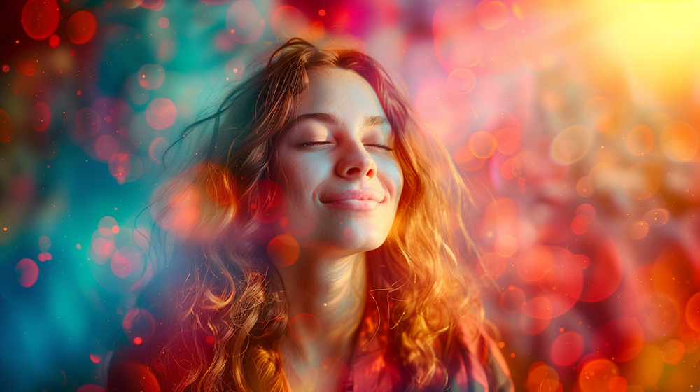 Psychic waves concept. Open-minded girl. Brain and heart coheren